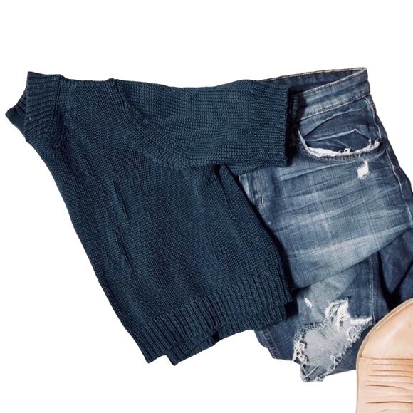 THEORY Manav Turquoise Teal Crop Cropped Woven Knit Pullover Zipper Sweater S - Picture 5 of 8